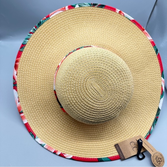 Stylish Wide Brim Straw Hat with Floral Trim Women display picture 1